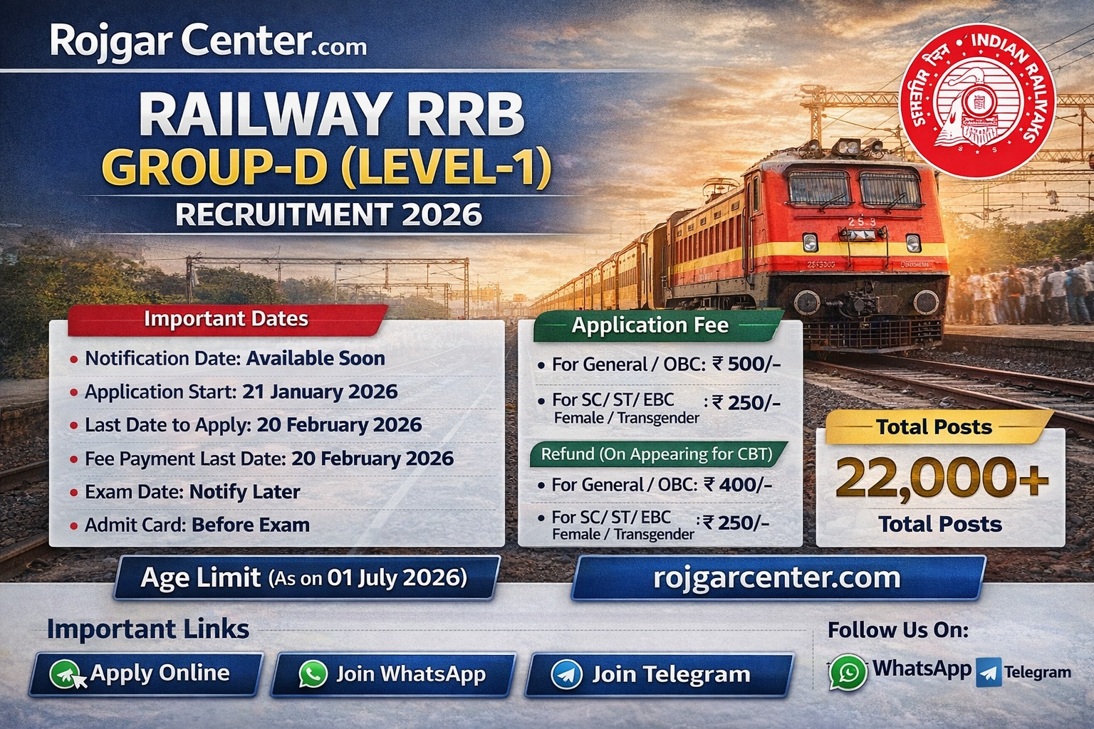 Railway RRB Group-D (Level-1) Recruitment 2026