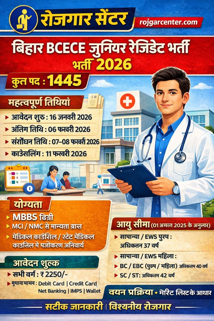 Bihar BCECE Junior Resident Recruitment 2026